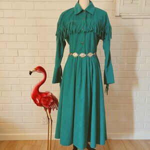 Vintage Cowgirl Dress in Fringed Turquoise Ultrasuede